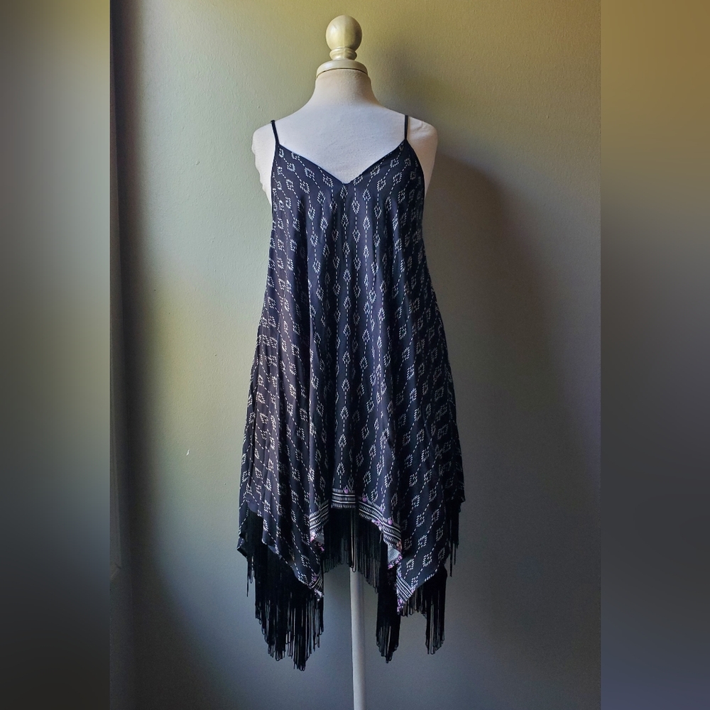 Entro Black Fringe Tank Dress Large
